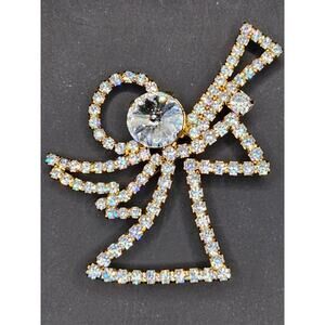 Vintage Signed Eisenberg Ice Clear Rhinestone Angel Brooch